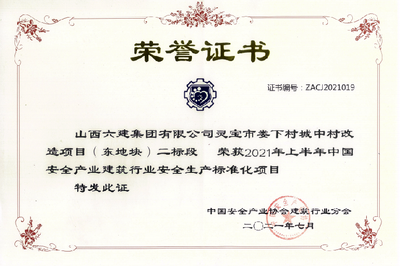 集團(tuán)公司榮獲安全產(chǎn)業(yè)建筑行業(yè)安全生產(chǎn)標(biāo)準(zhǔn)化項(xiàng)目榮譽(yù)